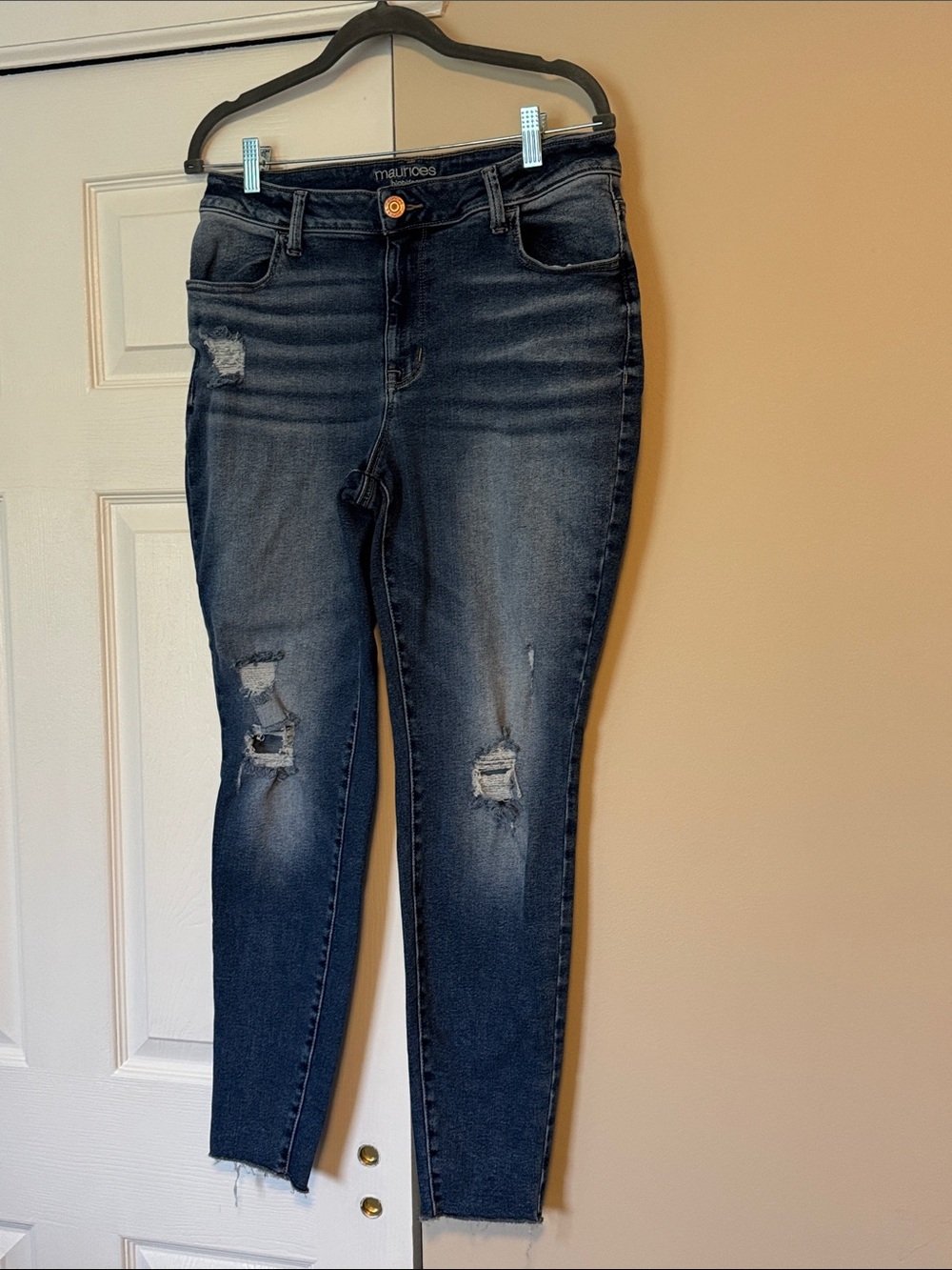 Maurices Dark Blue Distressed Skinny Jeans